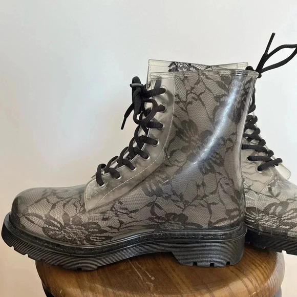 G-Six transparent Ginny combat boots rainboots with black lace size 38 - Picture 4 of 8